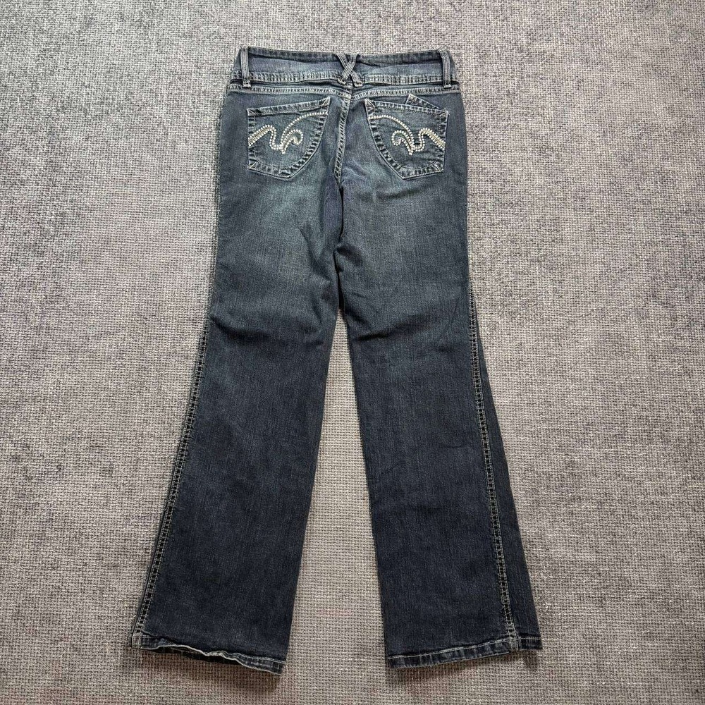 WallStar Jeans Flare Denim Women 28 Dark Wash Y2K Rhinestone Low Rise 4448